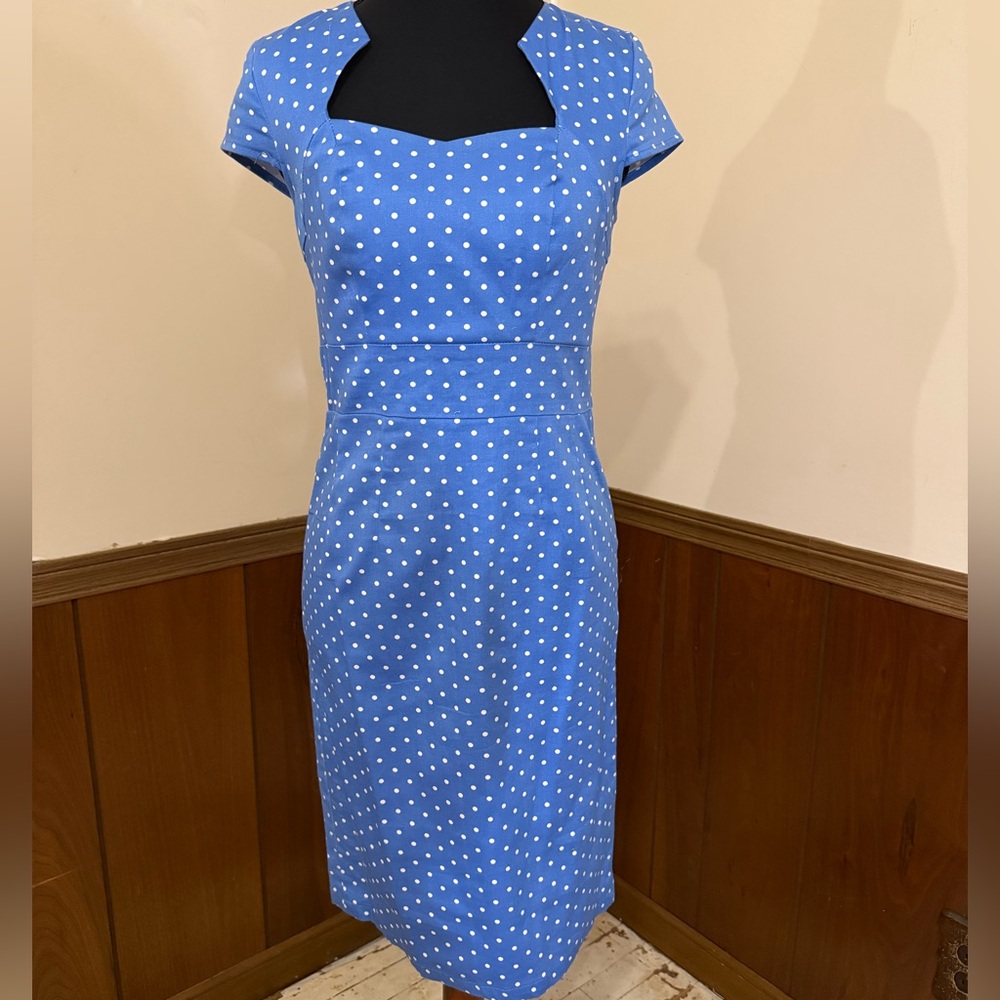 Grace Karin Blue Polka Dot Wiggle Pencil Dress Retro Pinup Rockabilly Size S